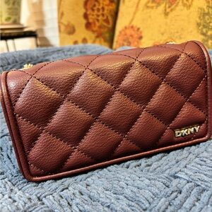 DKNY Quilted Leather Clutch in Rich Burgundy / Maroon